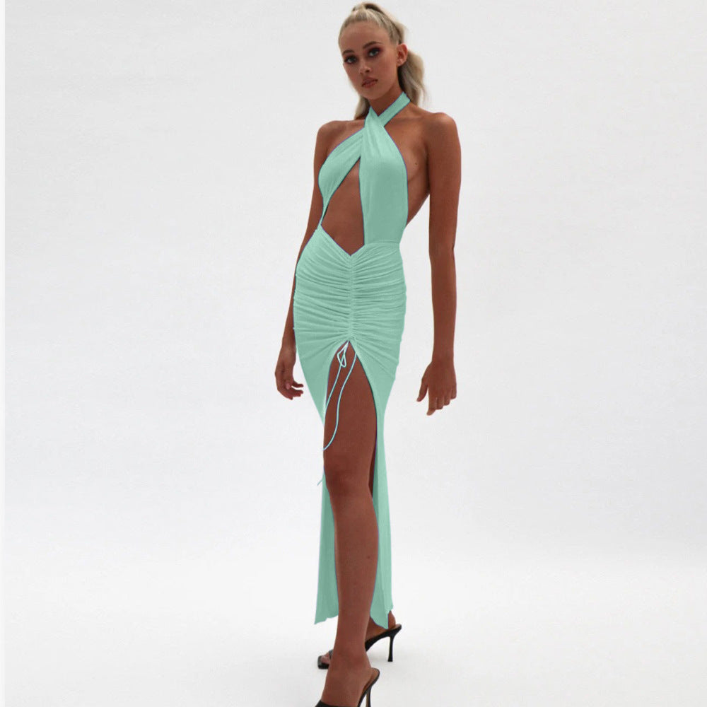 Dame Cut-Out Maxi-kjole med raffinerede rynkelementer og dyb split Stilla
