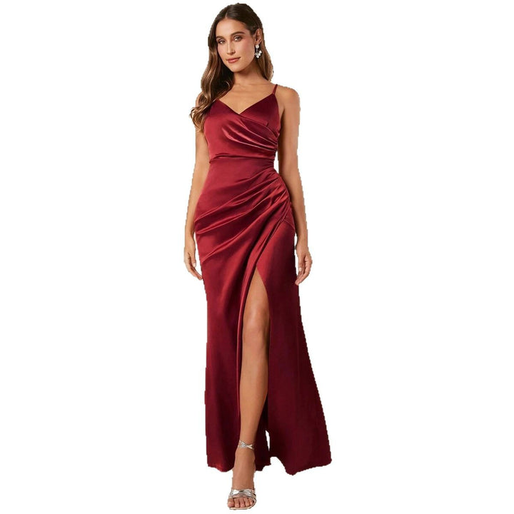 Dame Elegant Wrap Dress med høj slids og smalle stropper Skovae