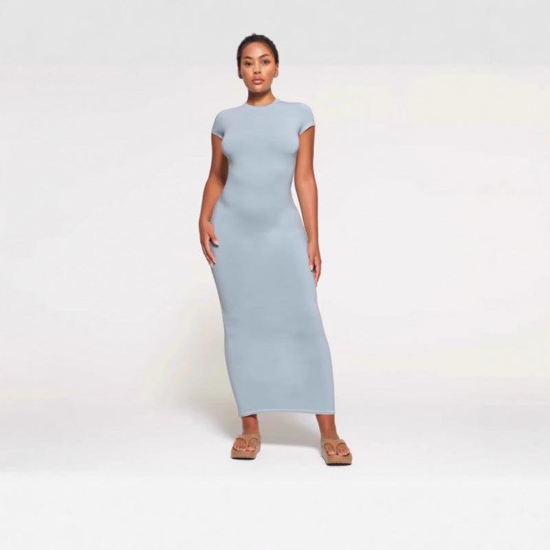 Dame Fitted Maxi Kjole med korte ærmer Stilla