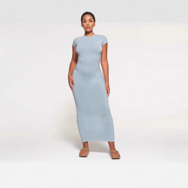 Dame Fitted Maxi Kjole med korte ærmer Stilla