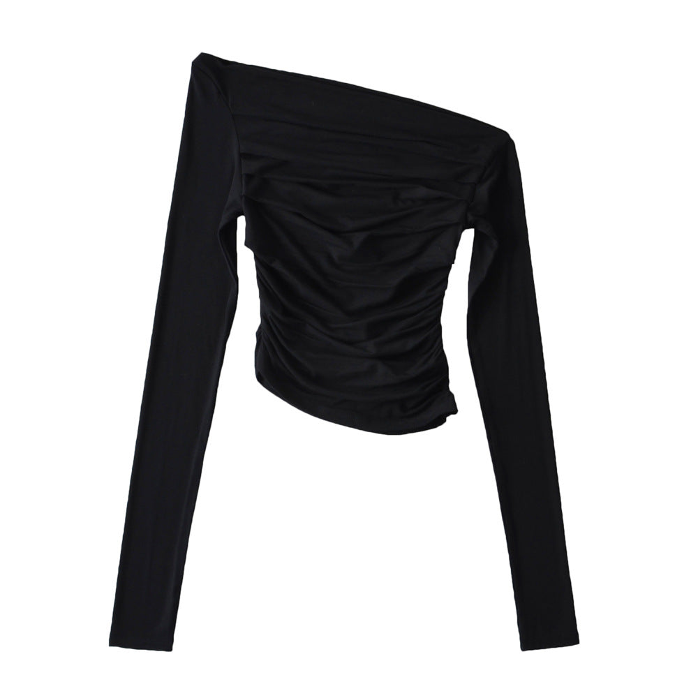 Dame asymmetrisk, ruched overdel med langærmet og elegant design Stilla