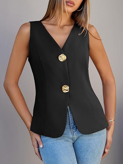 Damer Elegant vest med V-hals og gyldne knapper Stilla