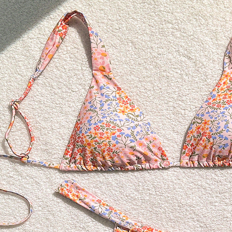 Dame triangel-bikini med blomsterudsmykninger og tilpassede stropper Skovae