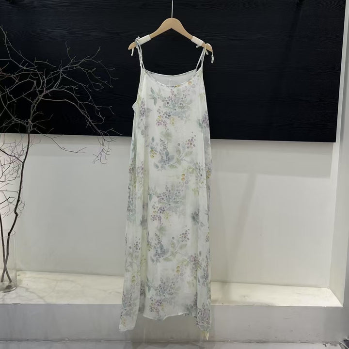Dame Floral Print Maxi Kjole med justerbare Spaghetti- stropper Stilla