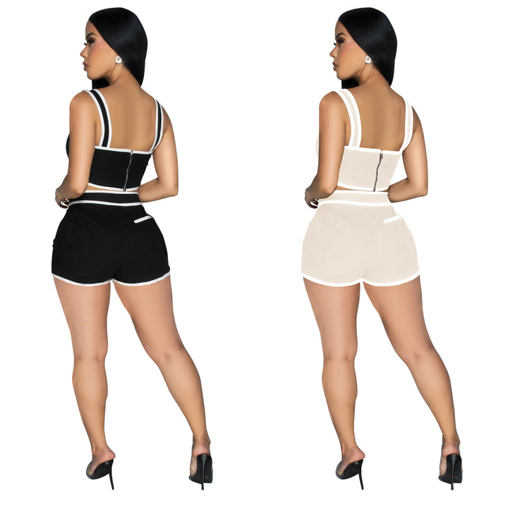 Dame Sporty Crop-Top og Shorts Sæt med elastisk Talje og kontrasterende Accenter Stilla