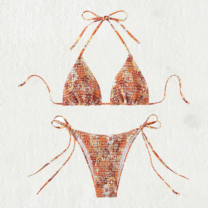 Dame triangle-bikini med florale ruffles detaljer og justerbare stropper Skovae