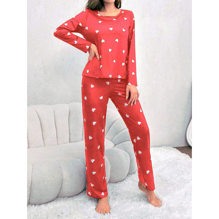 Dame Casual Hjerteprint Lange Ærmer Pyjamas Sæt Stilla
