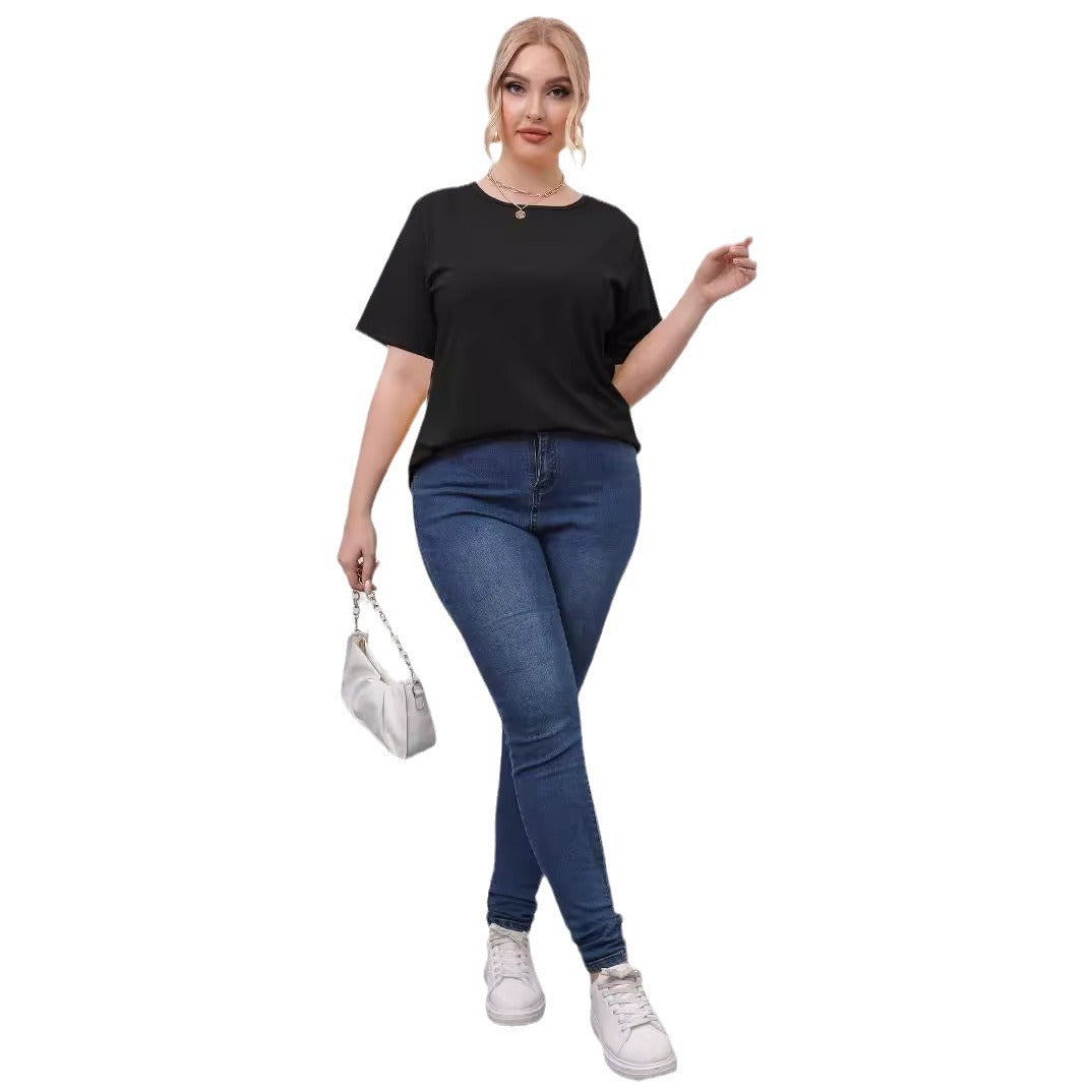 Dame trendy T-shirt med kreative udskæringer Skovae
