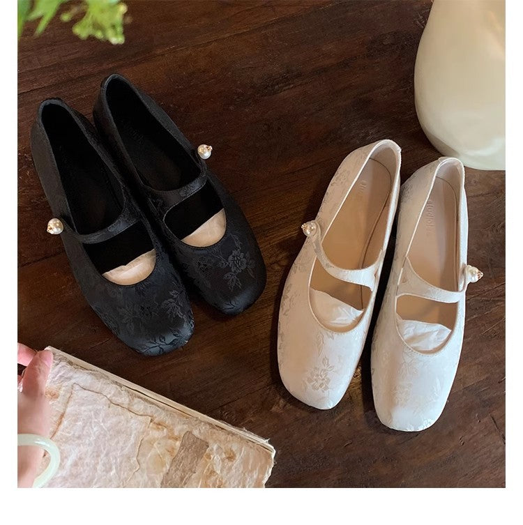 Dame ballerinas med florale jacquard-mønstre og komfortabel rem Stilla