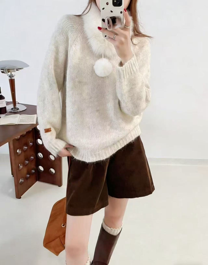 Kvinders hyggelige strikket sweater med aftagelig krave Stilla