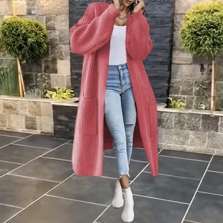 Kvinders chunky strikket cardigan med lommer og åben frontdesign Stilla
