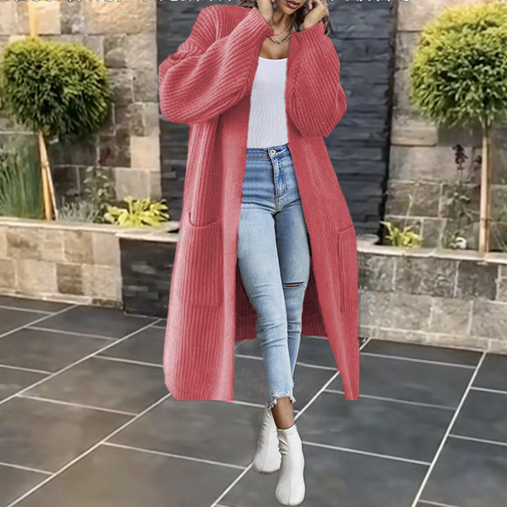 Kvinders chunky strikket cardigan med lommer og åben frontdesign Stilla