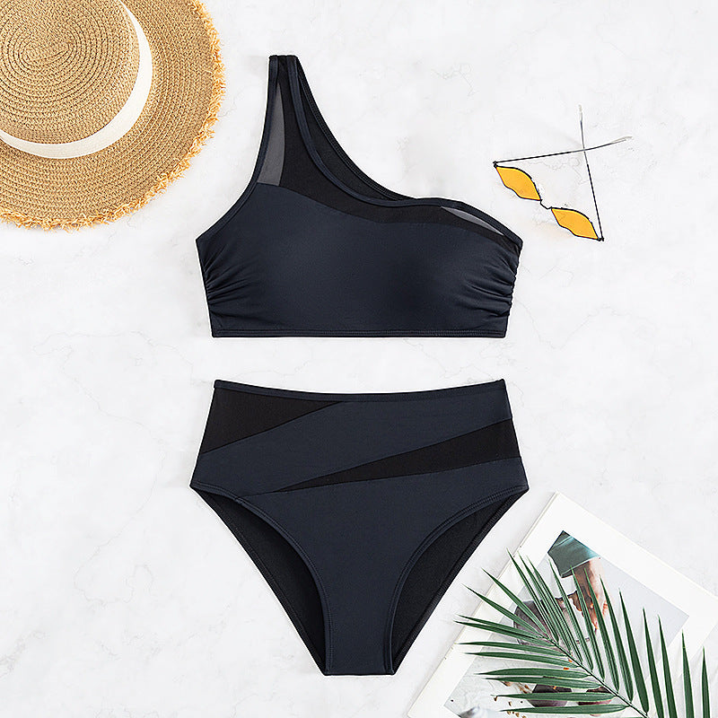 Dame triangel-bikini-sæt med asymmetrisk top og højt skåret trusse Stilla