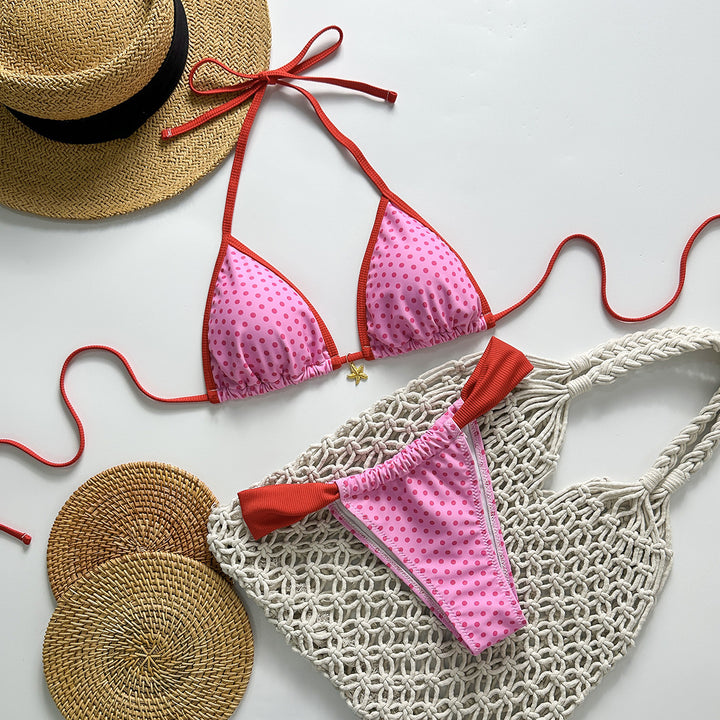 Dame triangel-bikini med stilfulde prikmønster Skovae