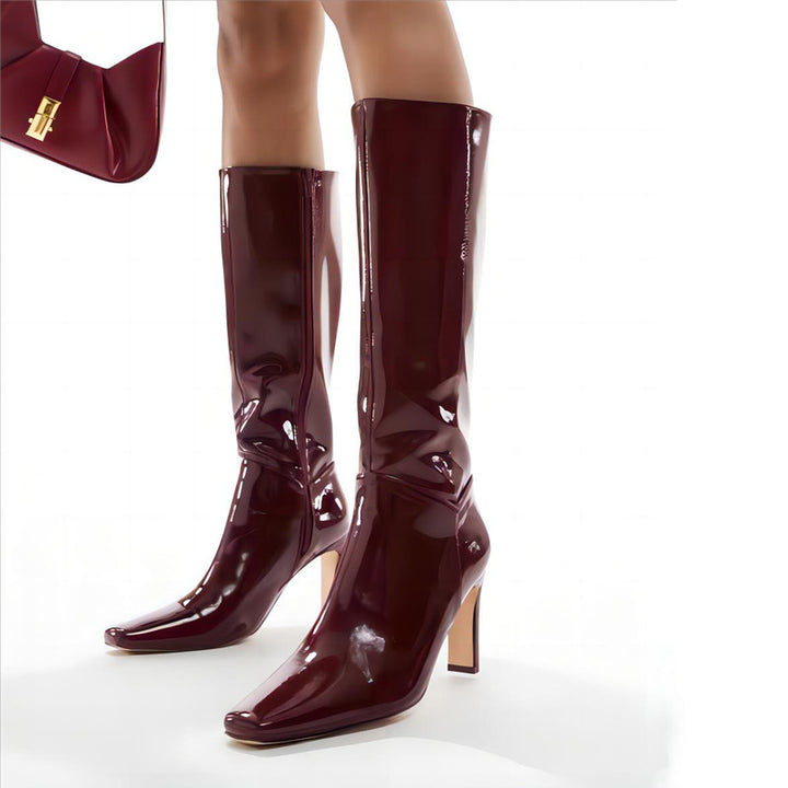 Femme Sleek Patent Over-knæet Stiletto Støvler Stilla