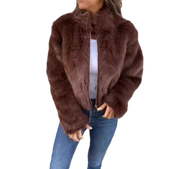 Dame kunstpelsjakke med høj krave og zip-up design Stilla