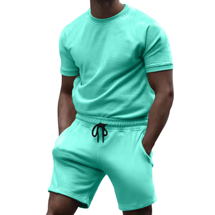 Herren nan kortærmet sæt i blødt sweatstof med rundhalset t-shirt og snøre-shorts Skovae