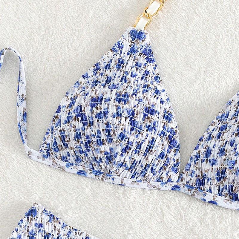Dame triangle-bikini med kunstnerisk mønster og justerbare kæder Skovae