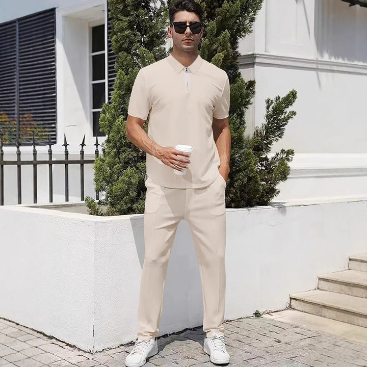 Herrer nan urban rejse polo-shirt med kort forreste lynlås, elastisk interlock og krølfri pleje Skovae