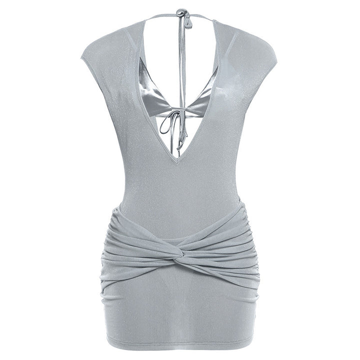 Damen Glamouröses Jumpsuit mit tiefem V-Ausschnitt und Wickeldesign Skovae