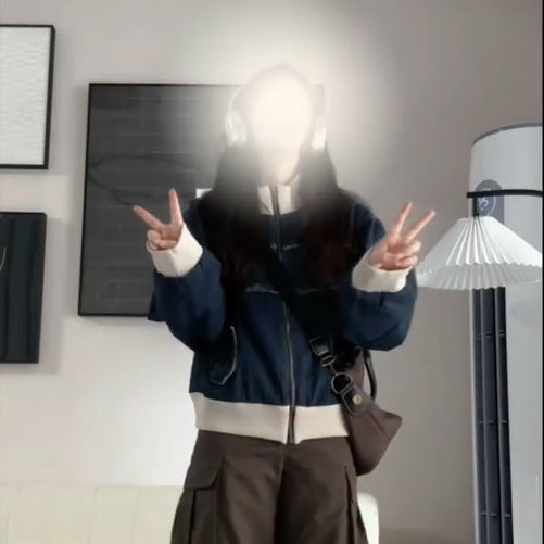 Damer fashionable denimjakke med kontrasterende detaljer Stilla