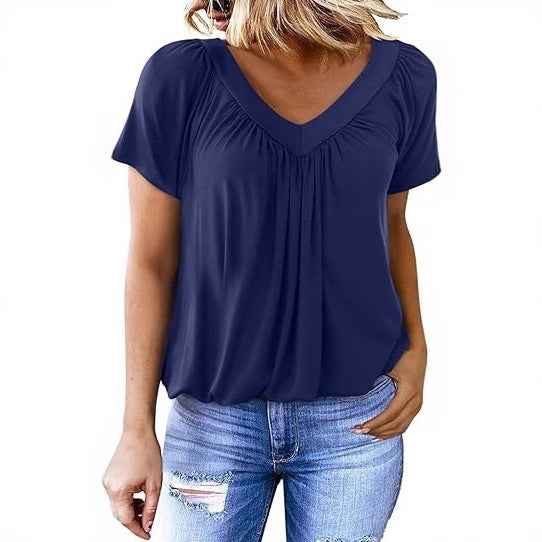 Damer Relaxed Fit Plissé V-Udskæring Top Stilla