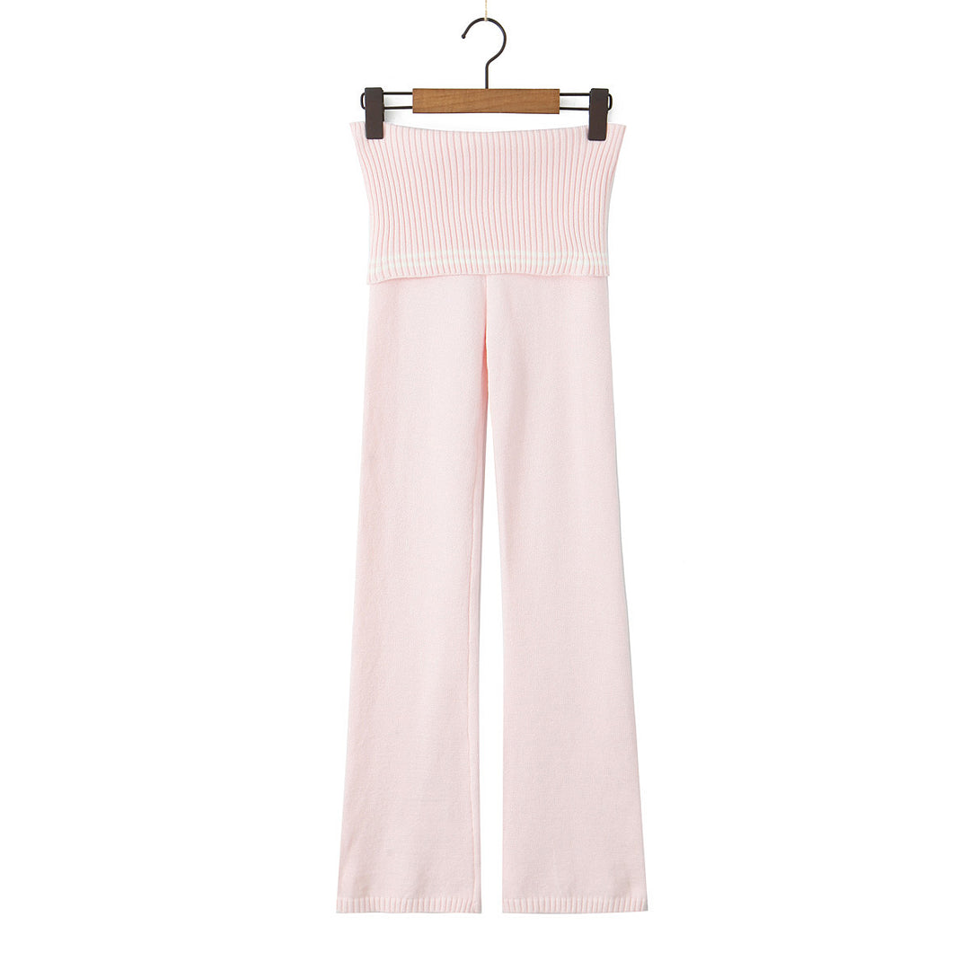 Dame Wide-Leg-Sportbukser med elastisk talje og fin ribstrik Stilla