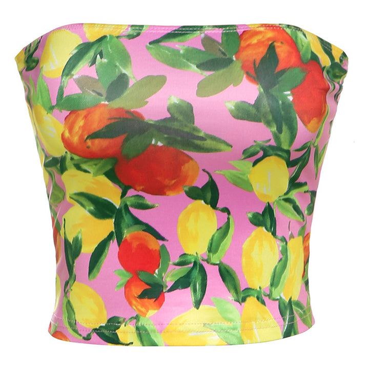 Dame Crop Top med frugtagtig mønster Skovae