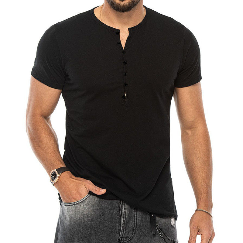 Herre kortærmet Henley-shirt med moderne knapdesign og kropsnær pasform Stilla