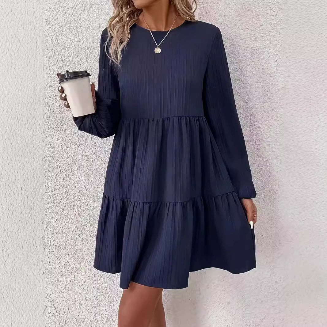 Dame trendy midi-kjole med plissering og flydende snit Stilla