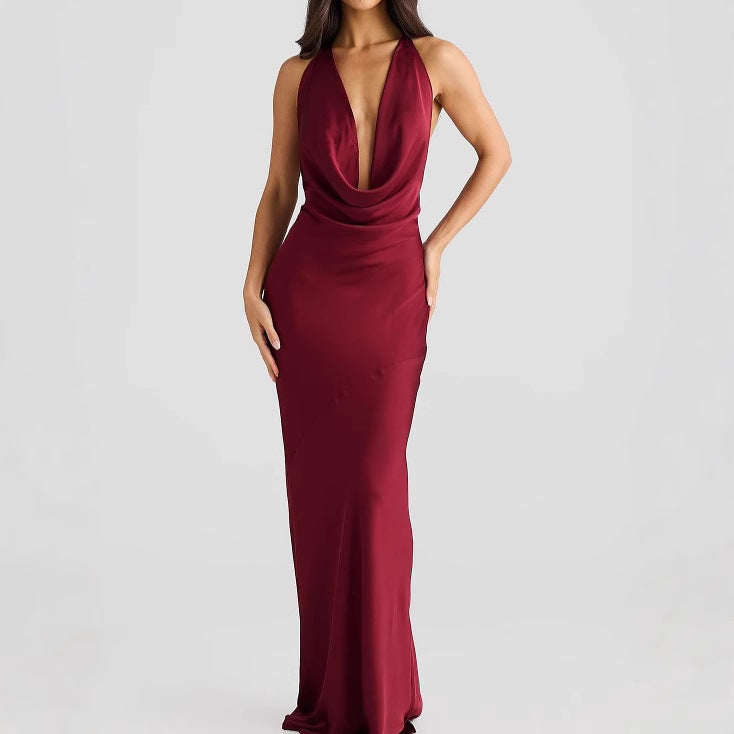 Femme Elegant Deep-V Cowl Neck Aftenkjole Stilla