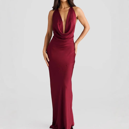 Femme Elegant Deep-V Cowl Neck Aftenkjole Stilla