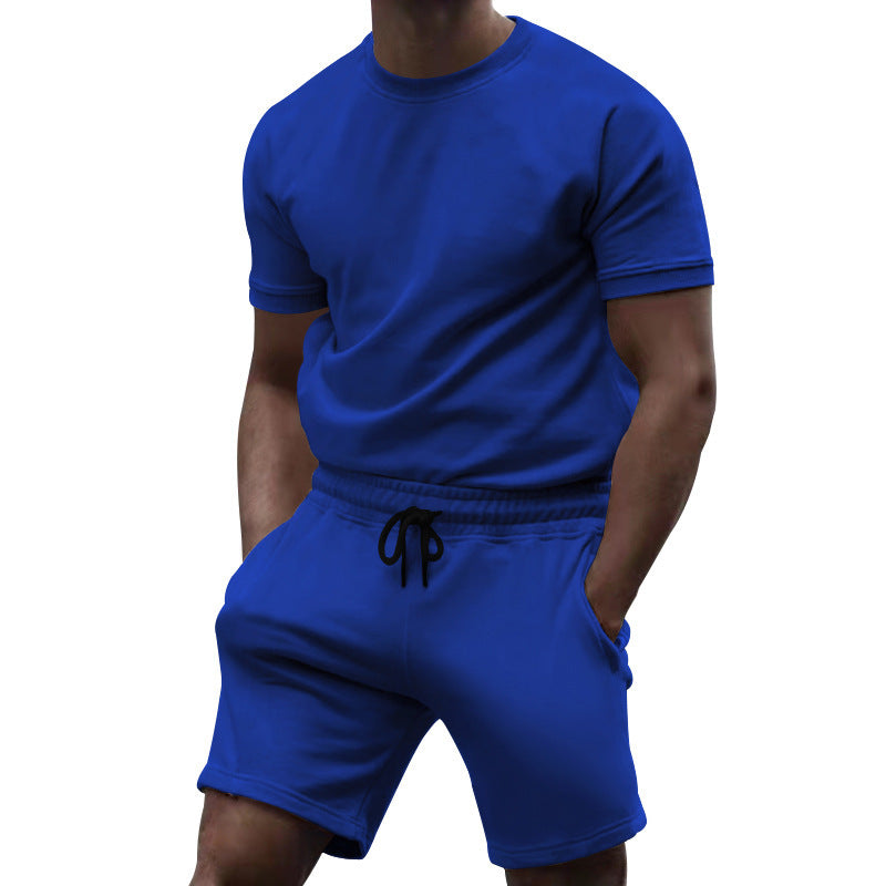 Herren nan kortærmet sæt i blødt sweatstof med rundhalset t-shirt og snøre-shorts Skovae