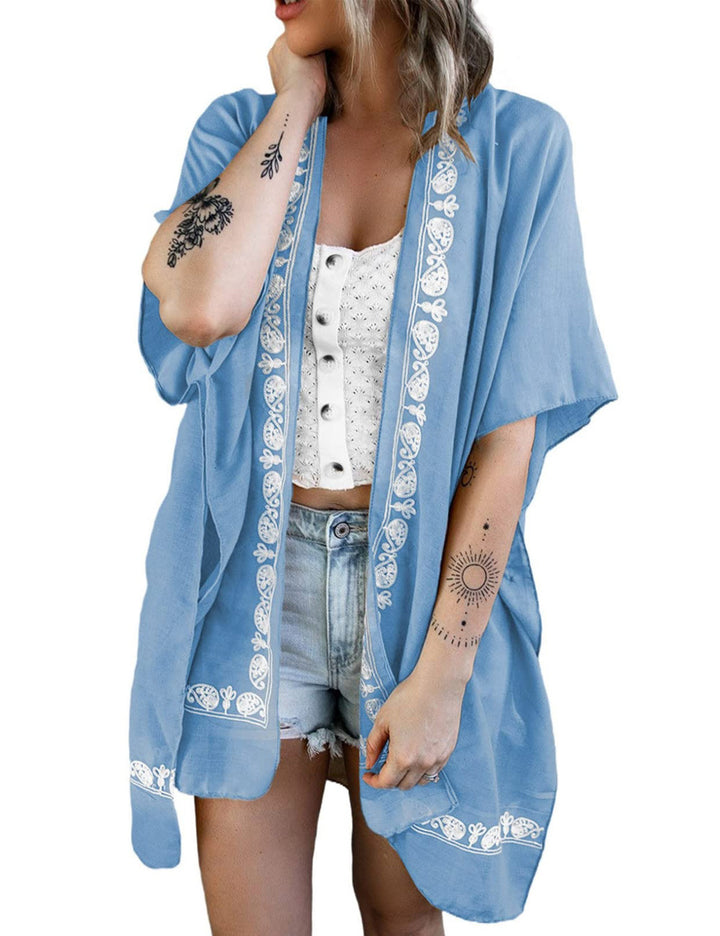 Dame Trendy Kimono-lignende Bluse med blomsteragtig blondebesætning Stilla
