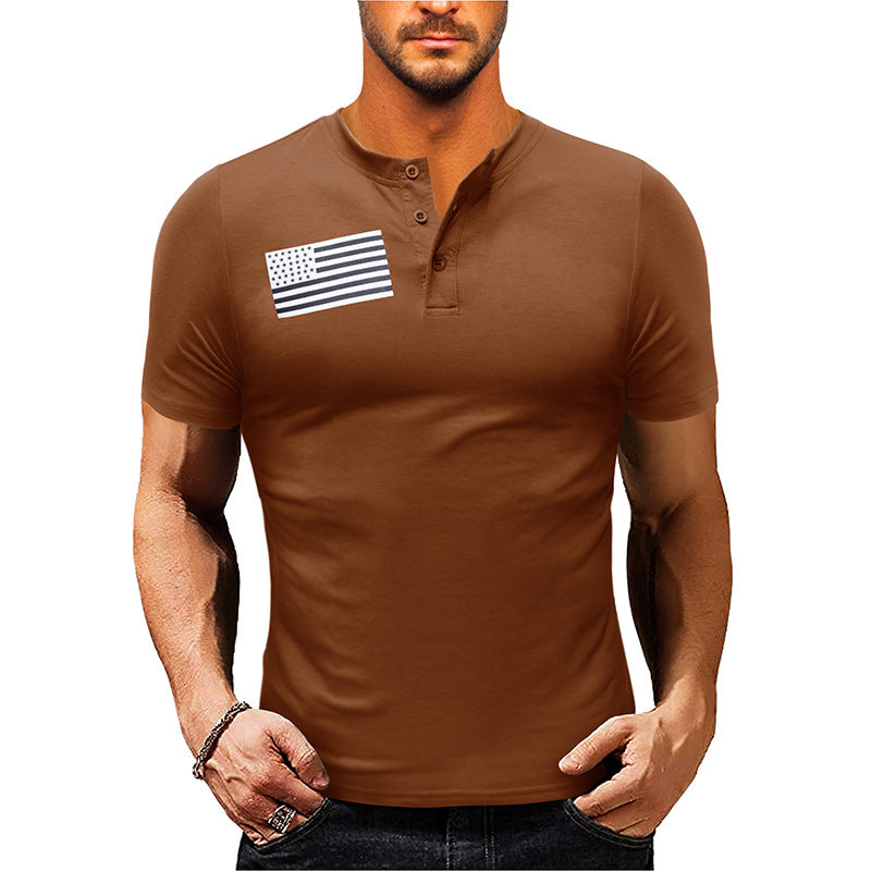 Herrer Kortærmet Henley Shirt med moderigtigt flagtryk Stilla