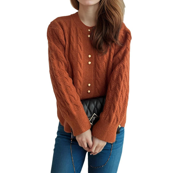 Dame chunky strik cardigan med dekorative knapper og kabelmønster Stilla