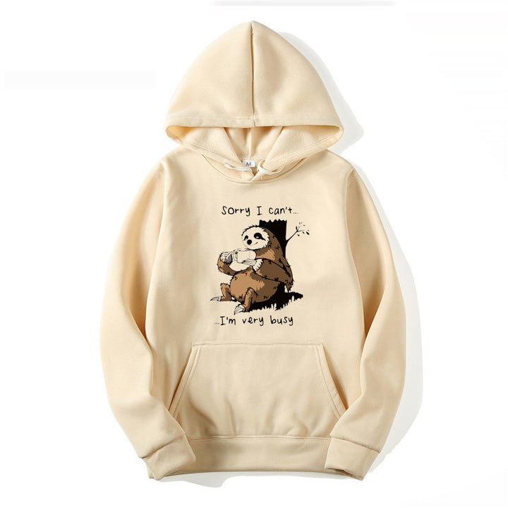 Dame hoodie med sødt dyremotiv og legesyg slogan Skovae