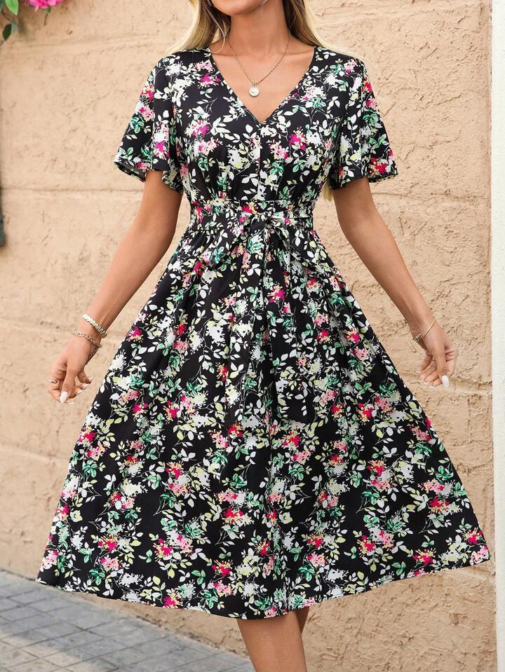 Dame Floral Talje kjole Midi Stilla