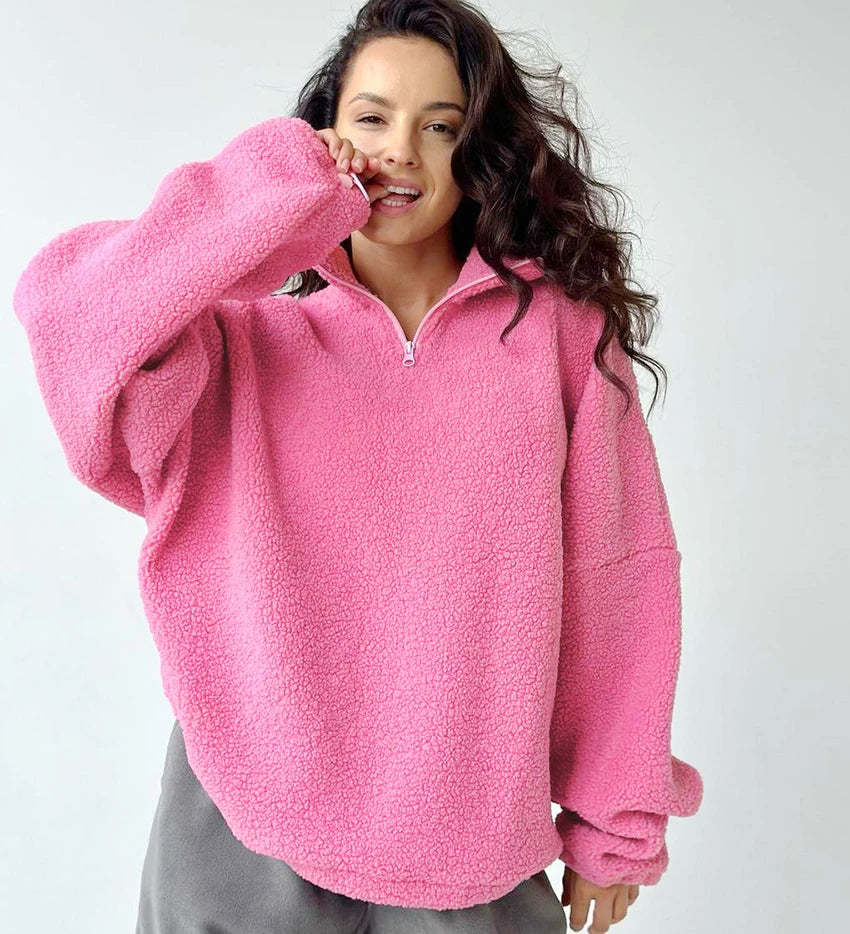 Dame Blød Fleece Pullover med halvvindue Stilla