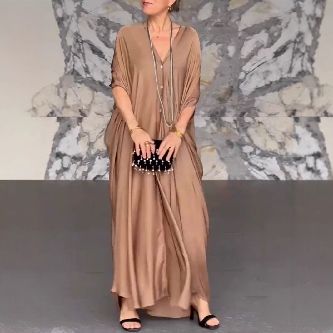 Dame Elegant Maxi-kjole med knapdetaljer Stilla