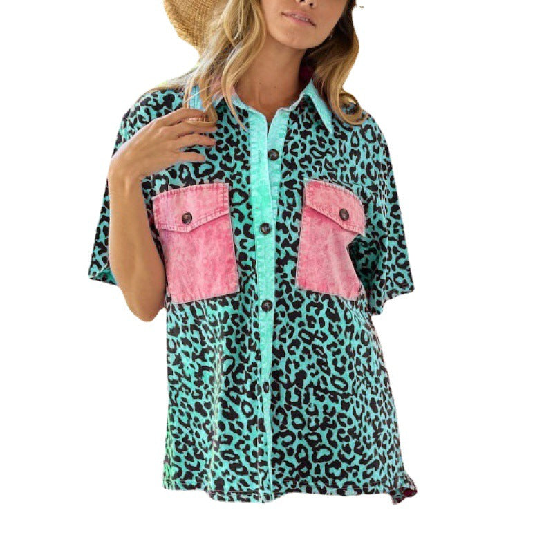 Dame stilfuldt oversized leopardmønster Button-Up skjorte Stilla