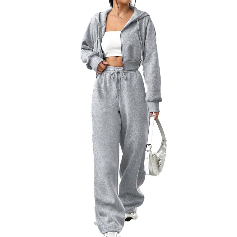 Femme Cozy Crop Hoodie og Løse Lounge-Bukser Sæt Stilla