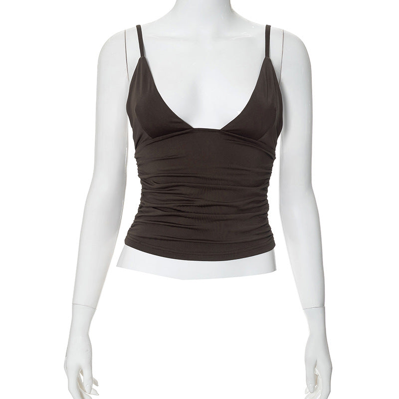 Femme Rynke Spaghetti-strop Cami Top Stilla