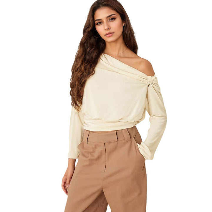 Dame elegant off-shoulder top med draperet design og rynkning Stilla