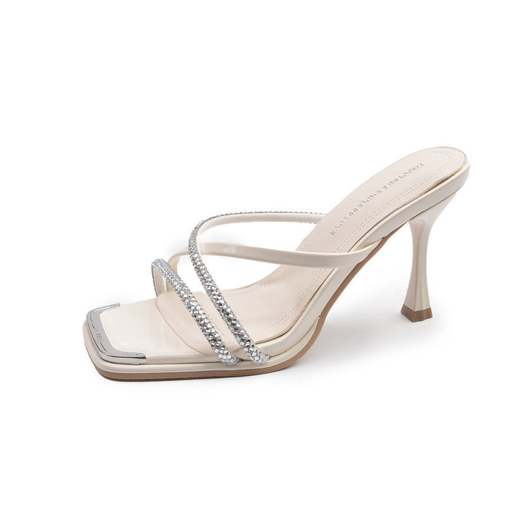 Dame elegante åbne højhælede sandaler med krystalremme Stilla