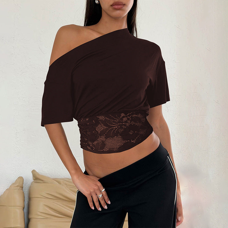 Dame Off-Shoulder Bluse med blondekant Skovae