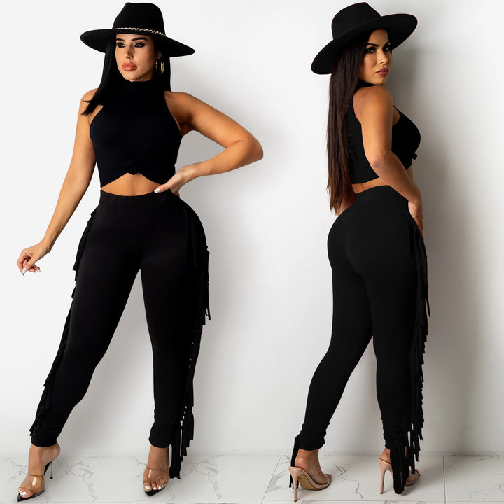 Dame Figurtilpassede High-Waist Leggings med frynser og elastisk talje Stilla