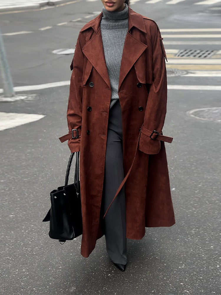 Dame Elegant Trenchcoat i Suede Stilla