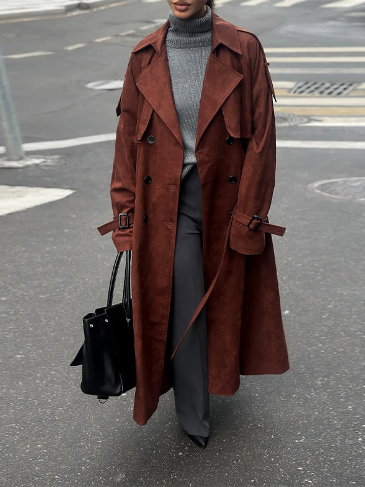 Dame Elegant Trenchcoat i Suede Stilla