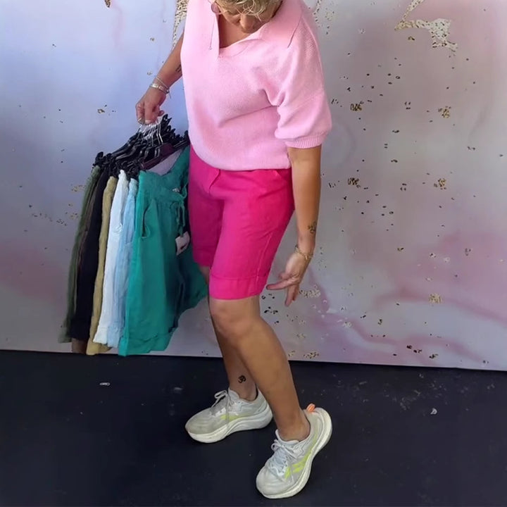 Dame i Leinenmix-Relaxshorts med elastisk komfortliv og sidelommer Skovae